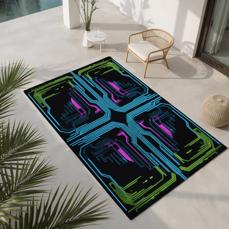 Cyber Ray Indoor And Outdoor Area Rug, Rectangle 1'6" x 2'6"