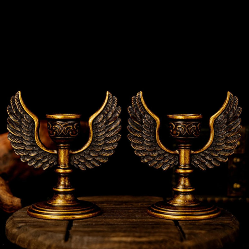 2pcs Retro Brass Angel Wing Candle Holders