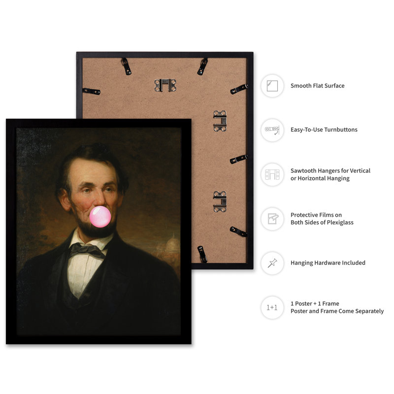 Abraham Lincoln rose gomme à bulles, Black Framed, 24"H x 32"W, Poster