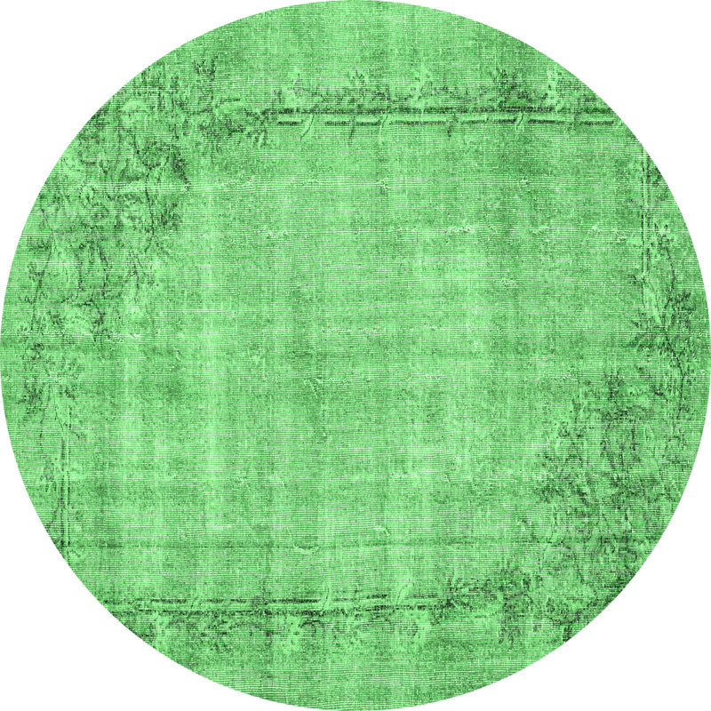 Tapis rond vert en laine / polyester de style oriental fabriqué à la machine 8 pi