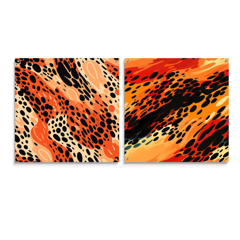 Coucher de soleil couleur guépard - animaux en acrylique, ensemble de 2 verres, H 36 po x l 73 po