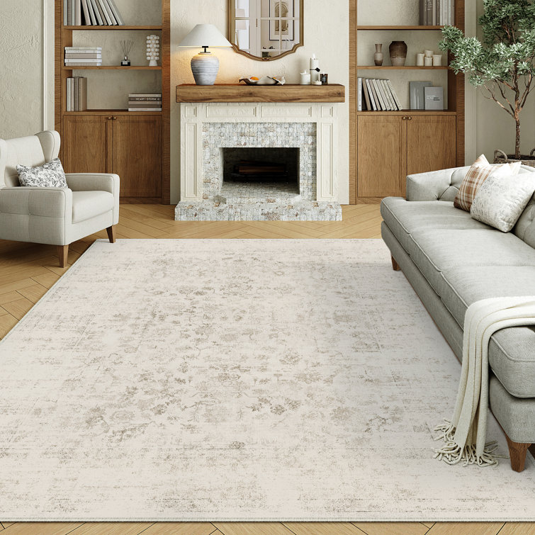 Suam Machine Washable Floral Indoor Area Rug With Non-Slip Backing