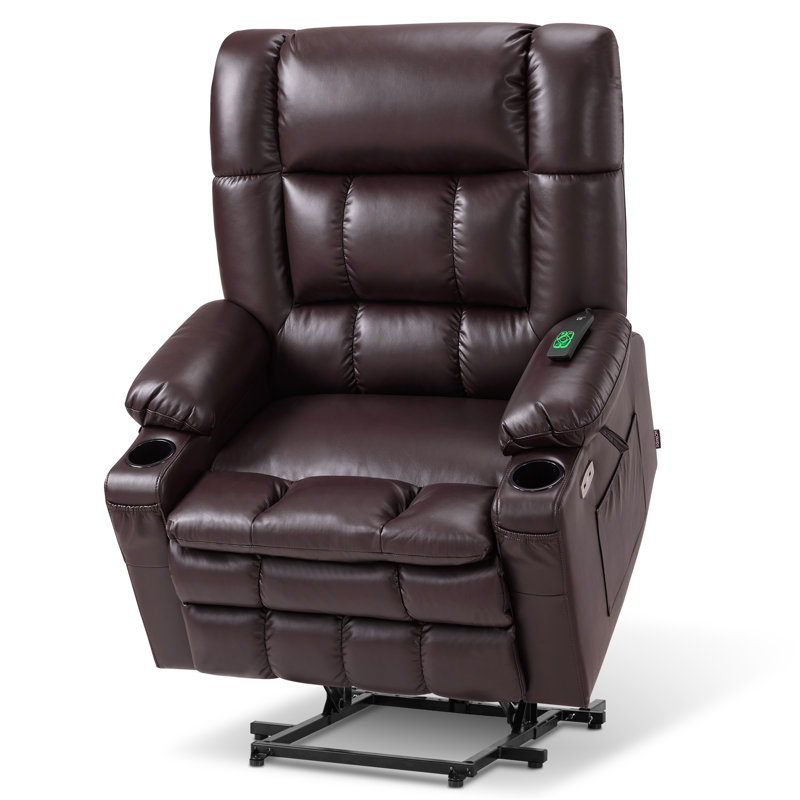 Oversized Dual Motor Power Recliner Lift Chair with Heat and Vibration Massage, Infinite Position, Faux Leather, Dark Brown