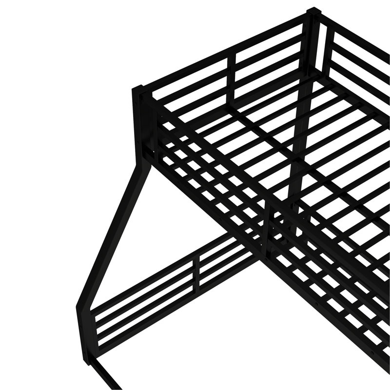 Twin Xl Over Queen Metal Bunk Bed, Low - Profile Bottom, Safe For Black Queen, Noise Reduced, Ideal Apartments
