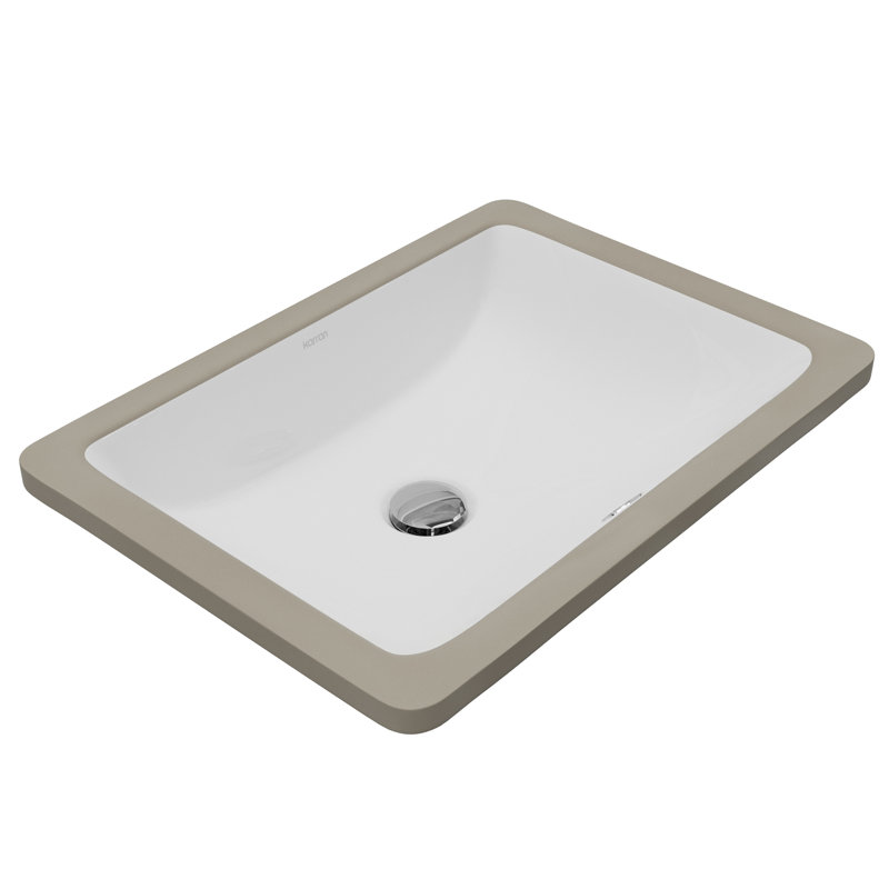 Lavabo de salle de bain rectangulaire encastré en porcelaine vitrifiée blanc Karran Valera