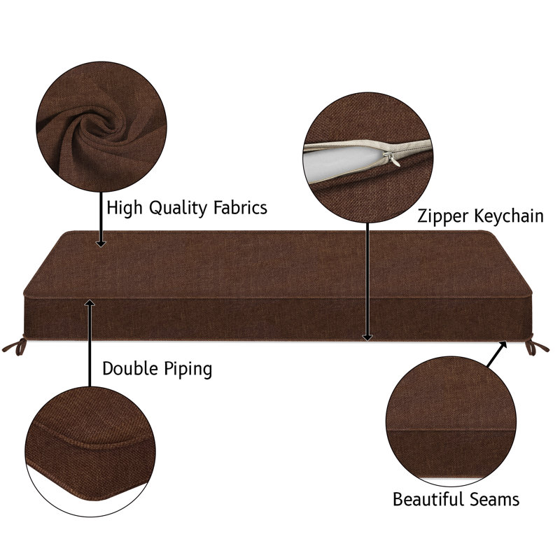 4'' H Customizable Bench Cushion For Indoor/Outdoor Furniture/Chair/Window Seat, Premium 75D High-Resilience Foam, Coffee