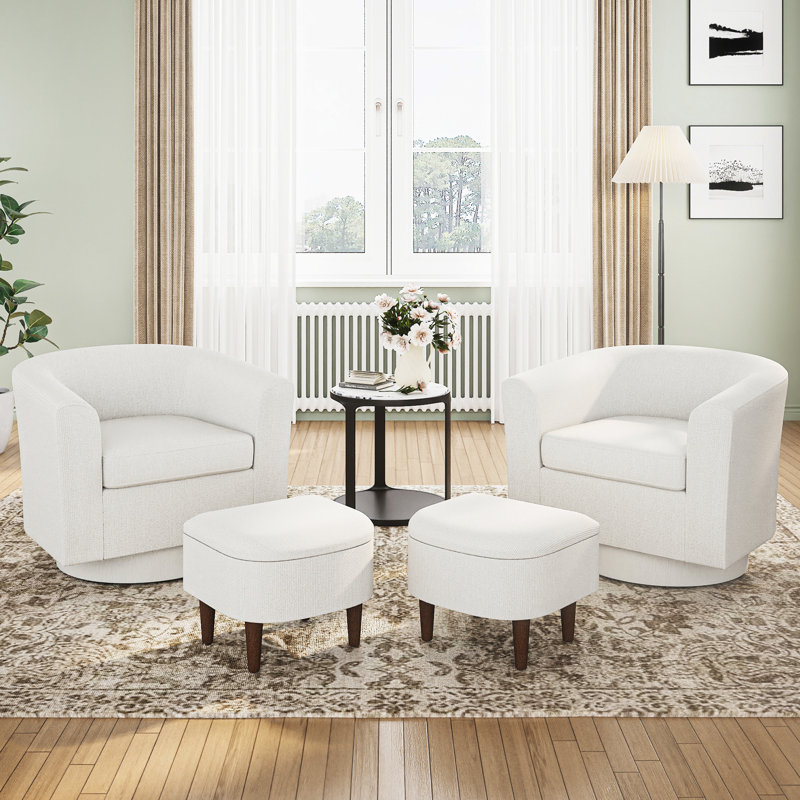 Fauteuil demi-tonneau pivotant avec repose-pieds, Beige