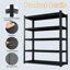 Étagère de rangement minimaliste réglable de 83,86 pouces de hauteur à 5 niveaux en acier noir mat pour garage et garde-manger