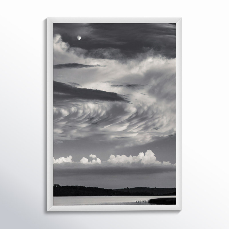 Island Lake Moon By Peter Dušek - Framed Wall Art, 20" H x 14" W x 1.25" D, White Framed