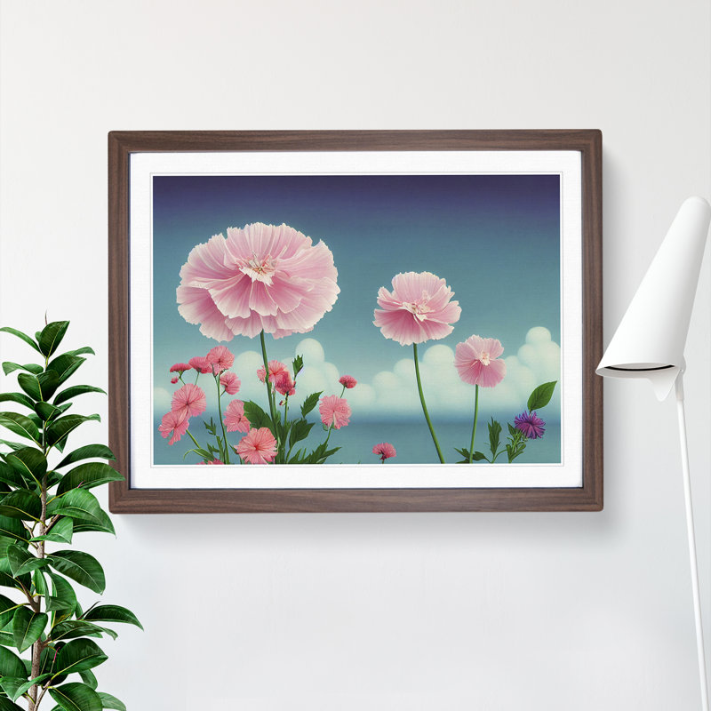 Appealing Carnation Flowers - Single Picture Frame Print, 46cm H x 64cm W x 2cm D, Walnut Framed