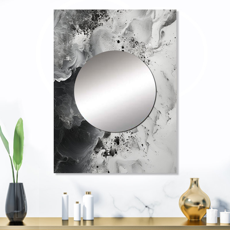 Aakilah abstrait, peinture liquide crème et noire I - miroir mural bord de mer, miroir décoratif noir, impression d'art en métal