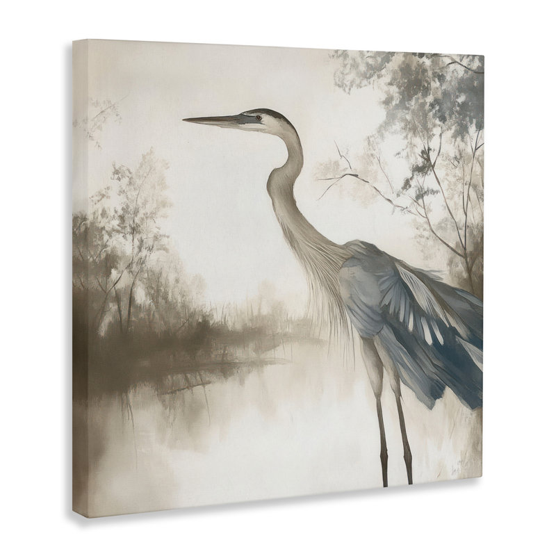 Graceful Heron sur toile aquatique, design par Mona Grace, H 17 po x l 17 po