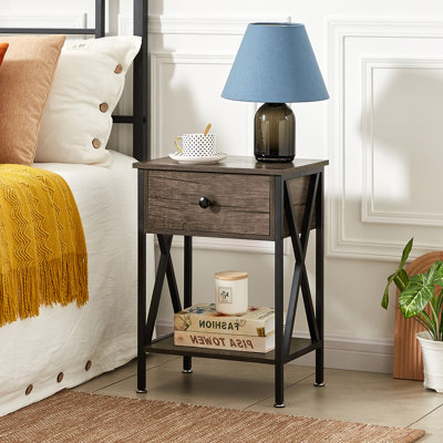 Alameen Nightstand Wood Bedside Table Small Nightstand with Drawer and Shelf for Bedroom, Living Room, Dorm
