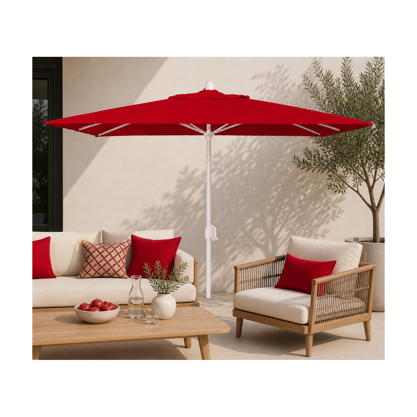 Olivier 116.7'' Outdoor Umbrella, Canvas Jockey Red Sunbrella® Canvas, White Sand