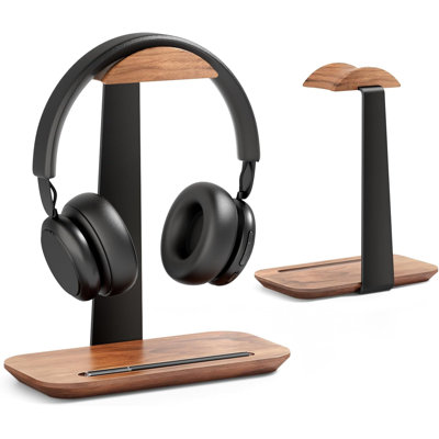 Support d'écouteur en noyer, support d'écouteur en bois pour bureau, support d'écouteur universel avec base de rangement pour jeux vidéo, Airpod Max, Bose, Razer
