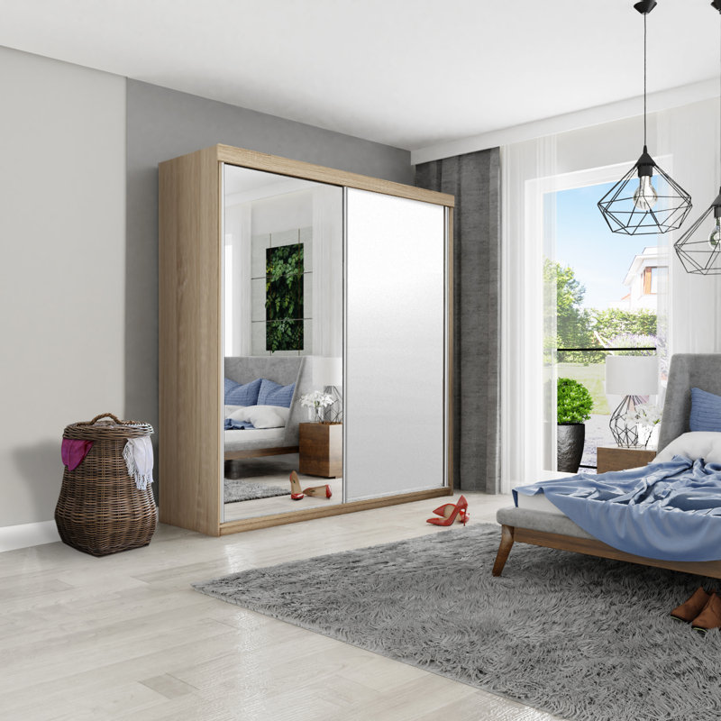 Modern 2 Door Sliding Wardrobe, Natural/White