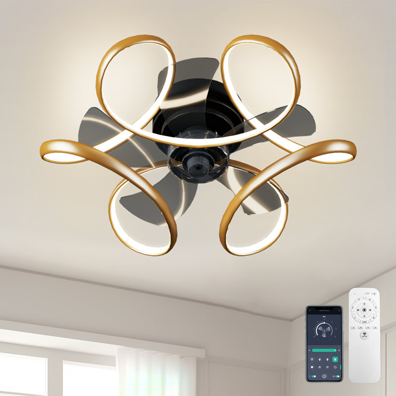 20'' 5 Blade Flush Mount Ceiling Fan with Light with LED Lights and Remote Control, Gold with Clear Blades