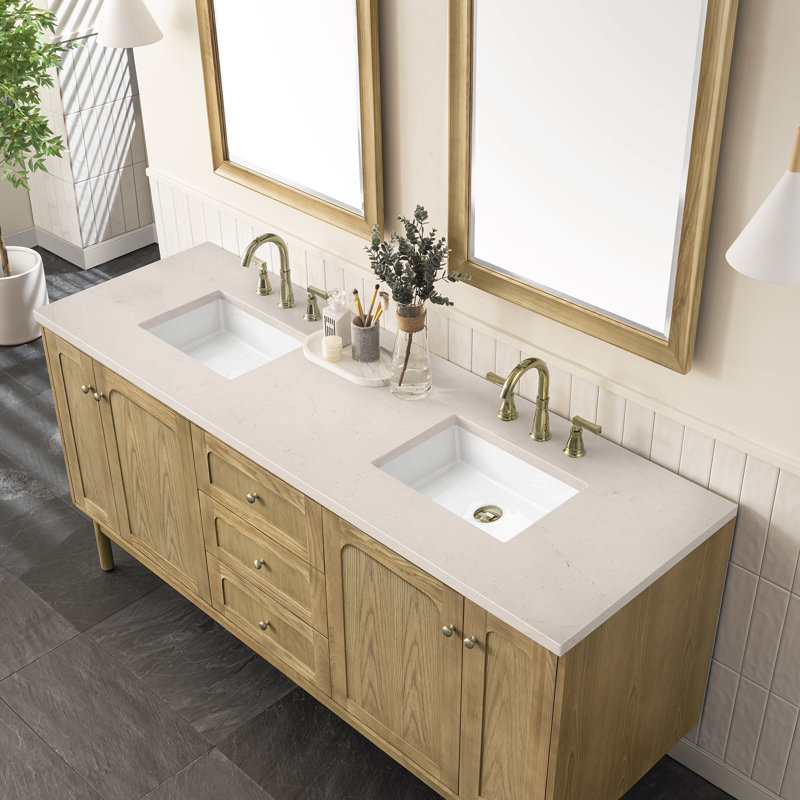 Laurent 72'' W Double Vanity, Ethereal Noctis, 8" Widespread, Light Natural Oak