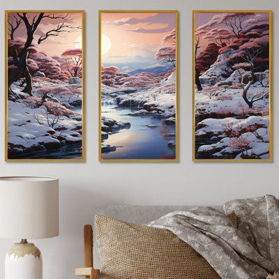 Ensemble de salon Kawaii Winter Landscape Sunrise - Snow Wall Art
