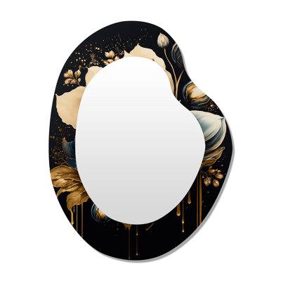 Blue And Gold Tulips III - Tulip Irregular Shape Large Mirror, Traditional Asymmetrical Decorative Wall Mirror, Printed Metal Art