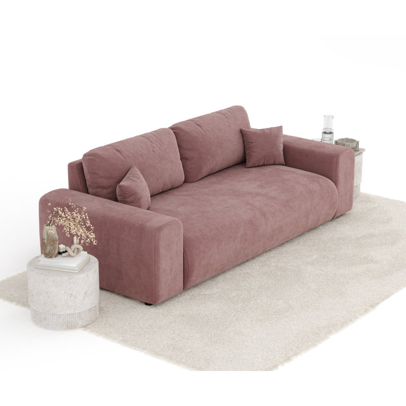 Three-seater square arm sofa, Pink Velvet