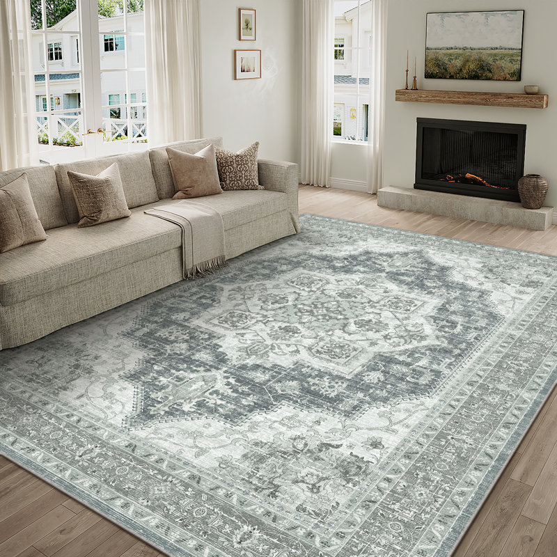 Machine Washable Vintage Area Rug With Non-Slip Backing, Rectangle 9' x 12'