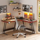 Keaun 51'' L Shaped Gaming Desk with LED & USB port, Corner Computer Desk with Monitor Stand & Cup Holder