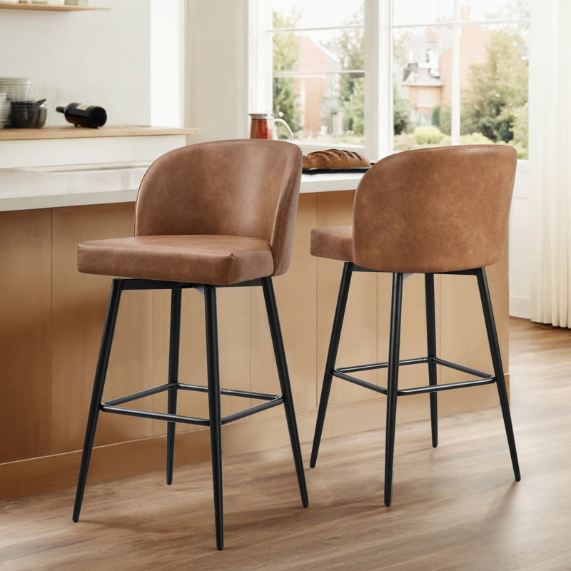 Tabouret de bar et de bar Benedit, Tabouret de bar (siège d'une hauteur de 30 po), Similicuir brun cognac