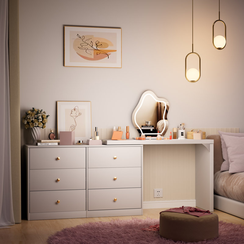 Extendable Vanity Table with Lighted Mirror