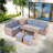 6-piece All Weather Pe Rattan Sofa Set With Adjustable Seat, Storage Box, Removable Covers And Tempered Glass Top Table