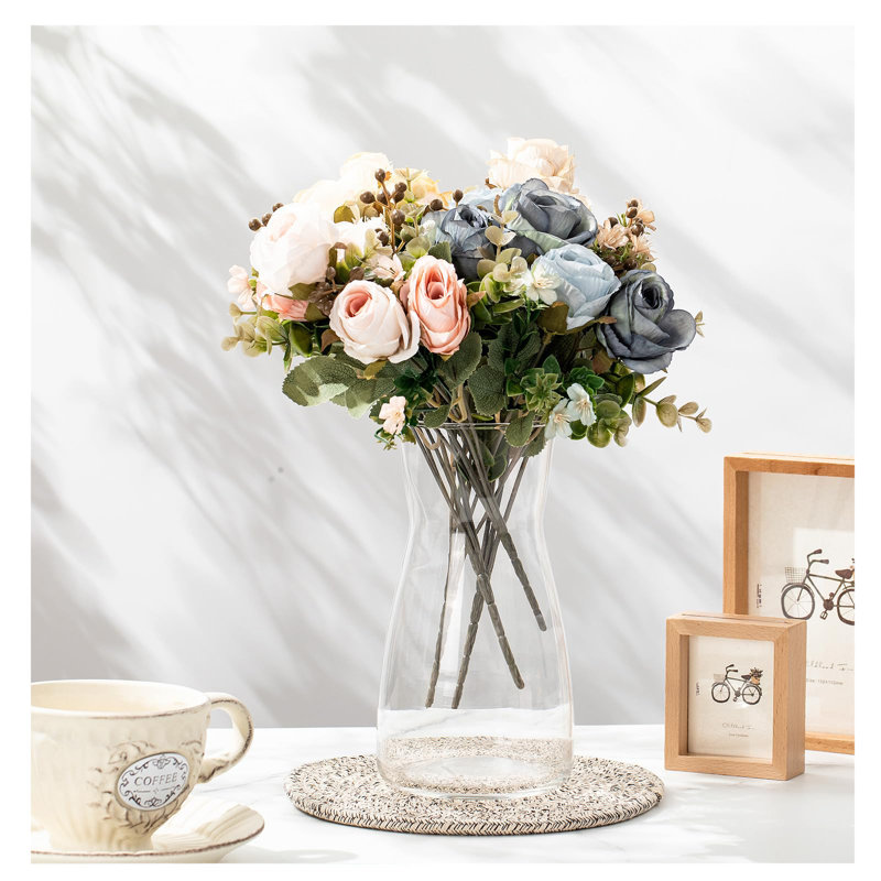 Set of 6 Clear Crystal Glass Flower Vases for Bouquets