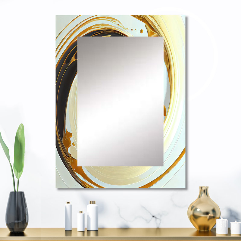 White And Gold Bold Movement I - Marble Mirror, Modern Unique Wall Mirror, Printed Metal Art, 32" x 24"
