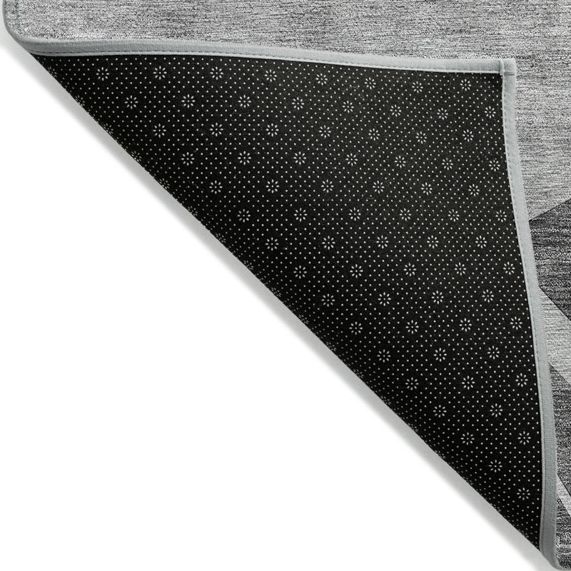 Tapis d'intérieur rond lavable abstrait gris anthracite et argent 8 pi