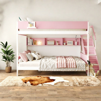 Lits gain d'espace avec rangement, format XL superposé à Queen, en bois, style moderne