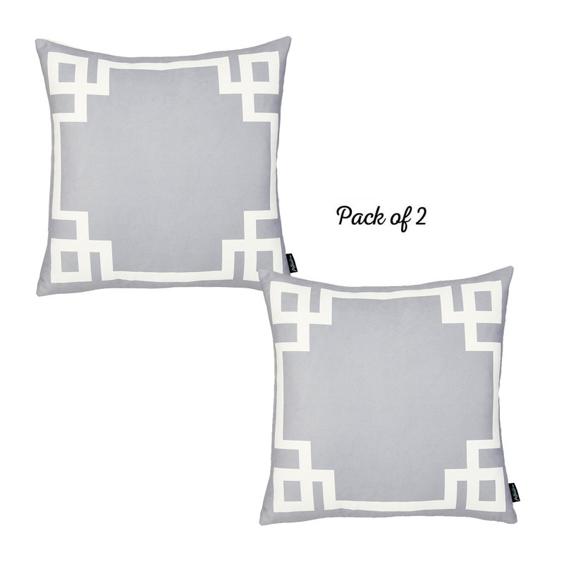 Geometric Gray and White Polyester Square Throw Pillow Set