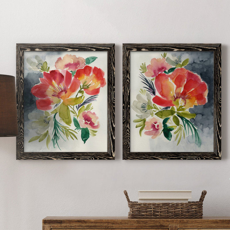 Twilight Brights I - ensemble de 2 peintures sur toile encadrées, H 20 po x l 17 po x P 1 po, Toile avec cadre noir
