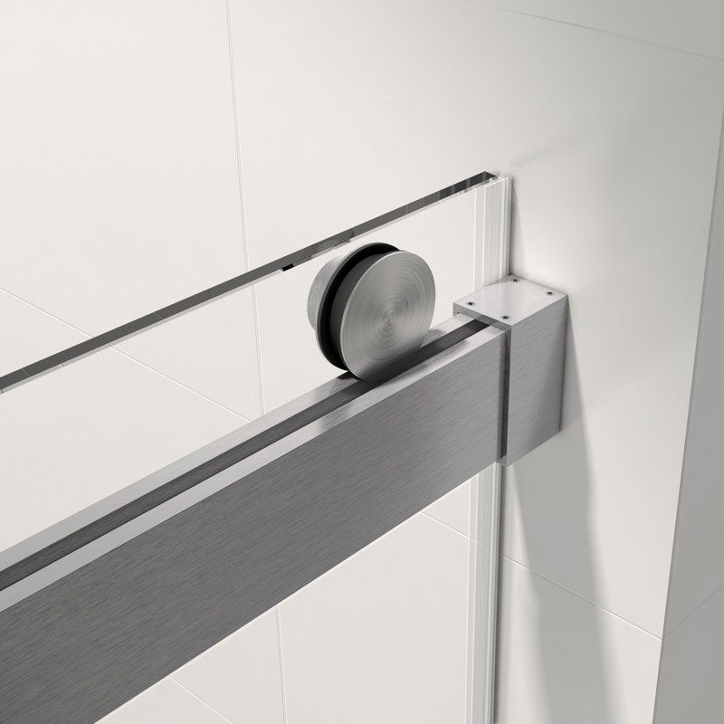 Double porte de douche coulissante sans cadre en nickel brossé avec fermeture en douceur et verre transparent de 3/8 po