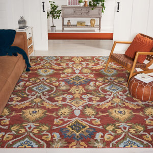 Hollaway Floral Handmade Tufted Wool Red/Orange Area Rug