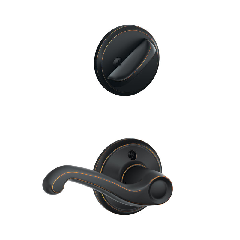 Flair Interior Lever and Single Cylinder Deadbolt Thumbturn Set (Exterior Portion Sold Separately), Aged Bronze, Yes, Left