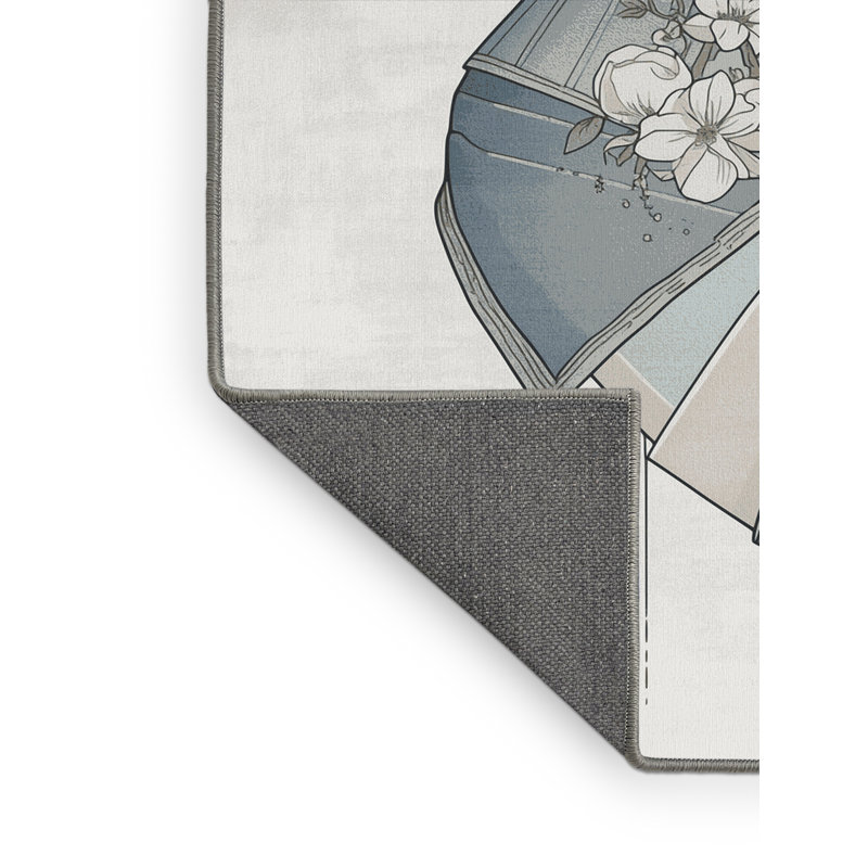 Tapis gris moelleux doux et moelleux à motif floral - reliure grise, 5 x 7