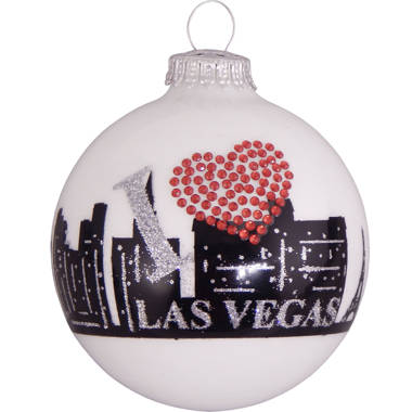 3 1/4 Pearl White I Heart Las Vegas City Skyline Glass Ornaments The Holiday Aisle