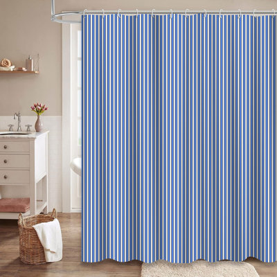 Rideau de douche à rayures bleues avec 12 crochets