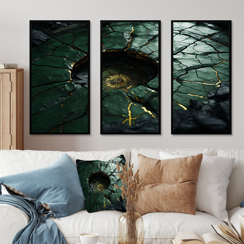 Vert émeraude pierre Amazonite géode I - art mural pierre géode, H 28 po x l 36 po x P 1 po, Cadre flottant noir