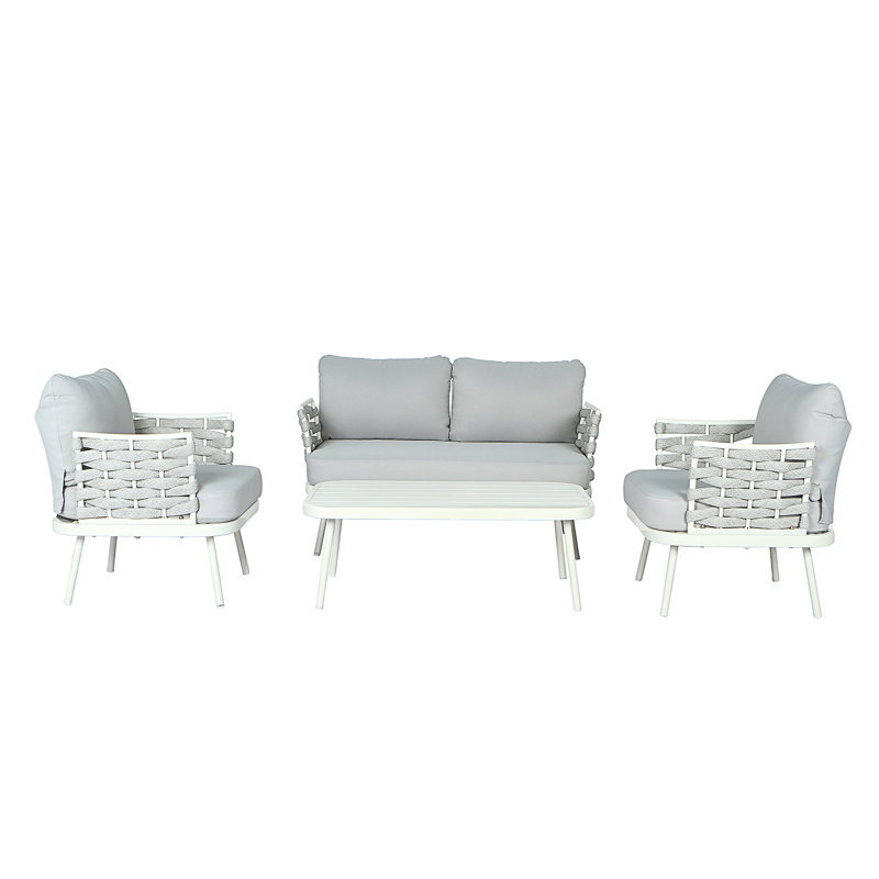 Mariano Steel 4-Pieces Coversation Set, Gray, Off White