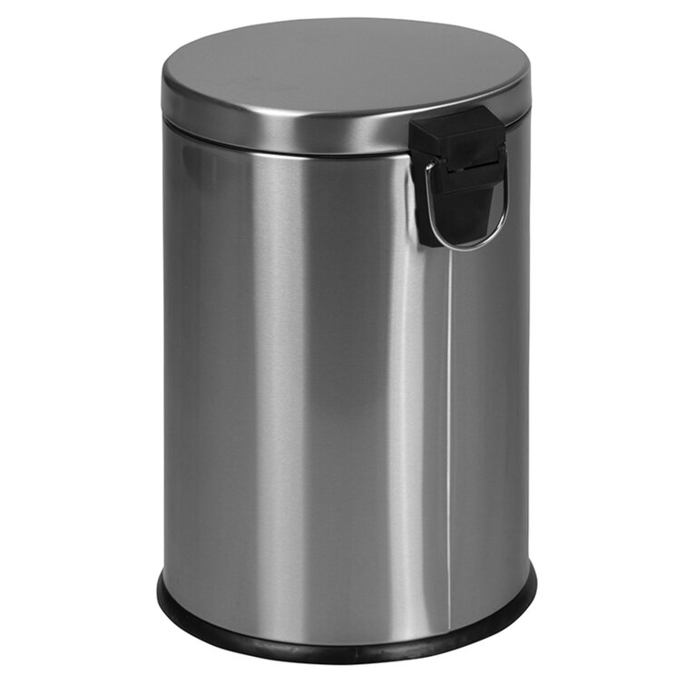   Basics Round Cylindrical Trash Can With Soft-Close Foot  Pedal, 30 Liter/7.9 Gallon, Brushed Stainless Steel