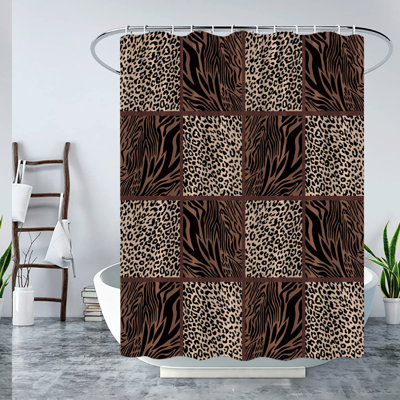 Safari Chic Leopard Print Shower Curtain - Wild Animal Patchwork Geometric Design