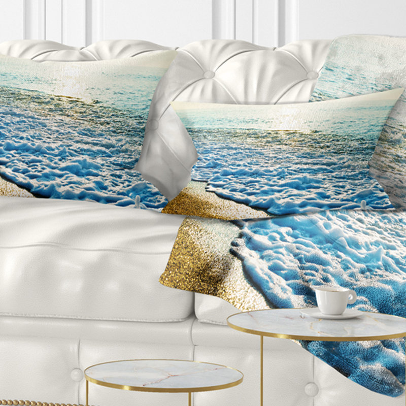 Coussin à imprimé bord de mer bleu vif et bord de mer tranquille, Rectangle 12 po x 20 po