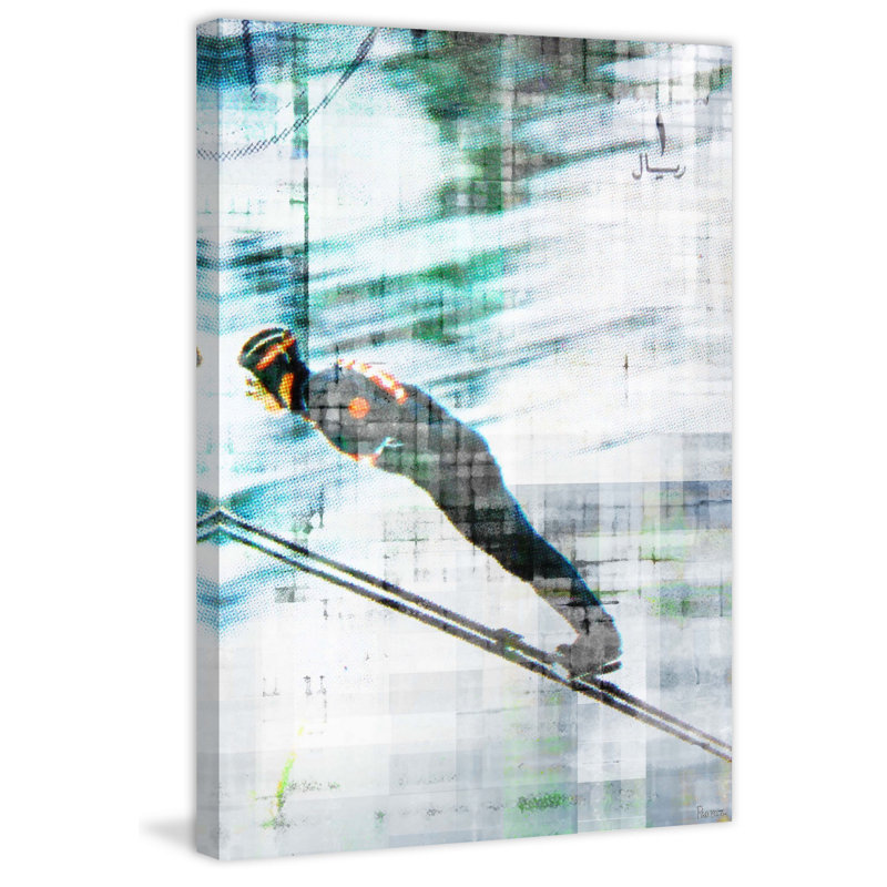 "Jump" par Parvez Taj - peinture sur toile tendue, H 12 po x l 8 po x P 1,5 po