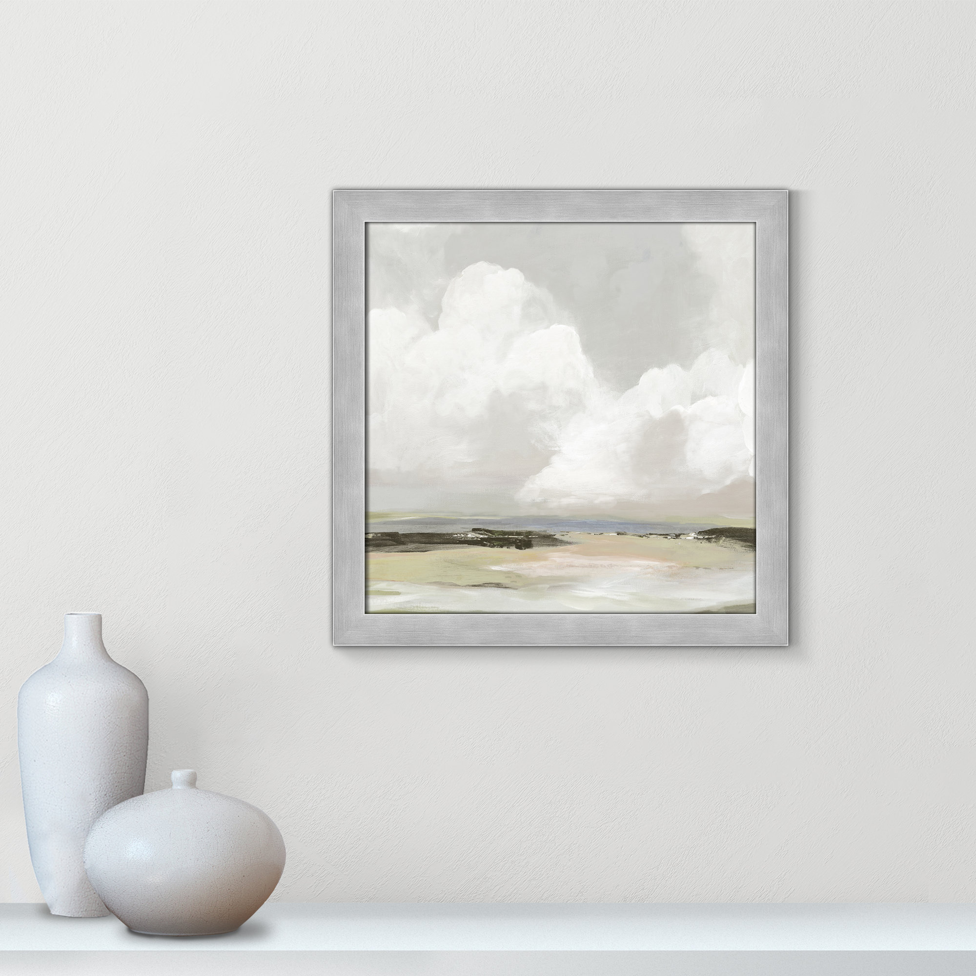 Soft Clouds - Picture Frame Painting Print, 18" H x 18" W x 1.12" D, Matte Silver Framed