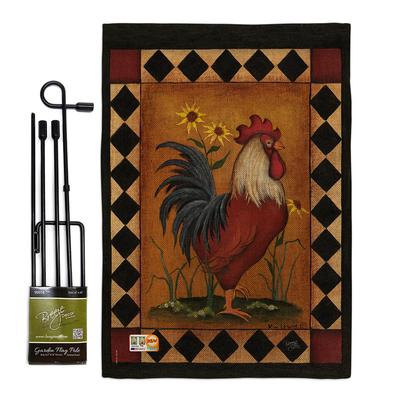 Coq 2 côtés en toile jute 19 x 13 po drapeau de jardin